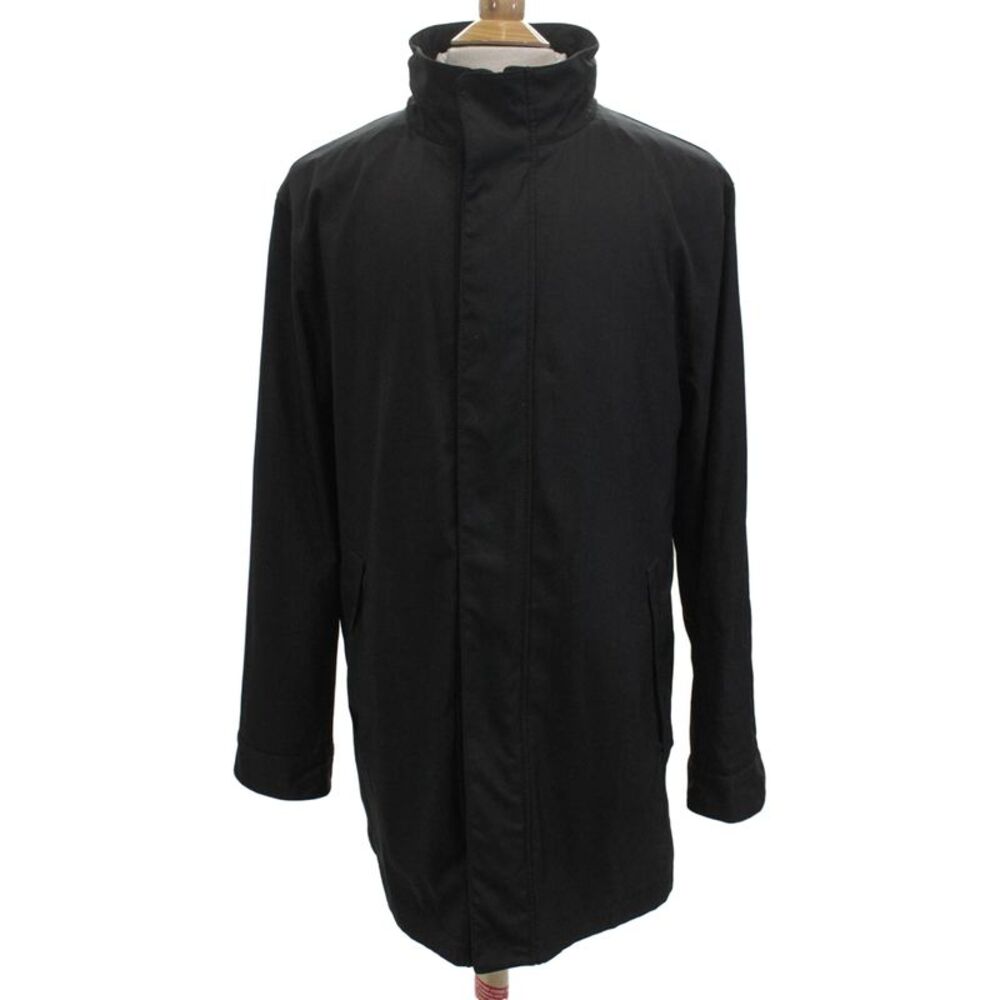 Armani Collezioni Mens Overcoat Black 100% Polyester Button High Neck Size 44